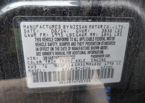 2014 Nissan Sentra Sr z USA, uszkodzony, nr VIN 3N1AB7AP2EY287327